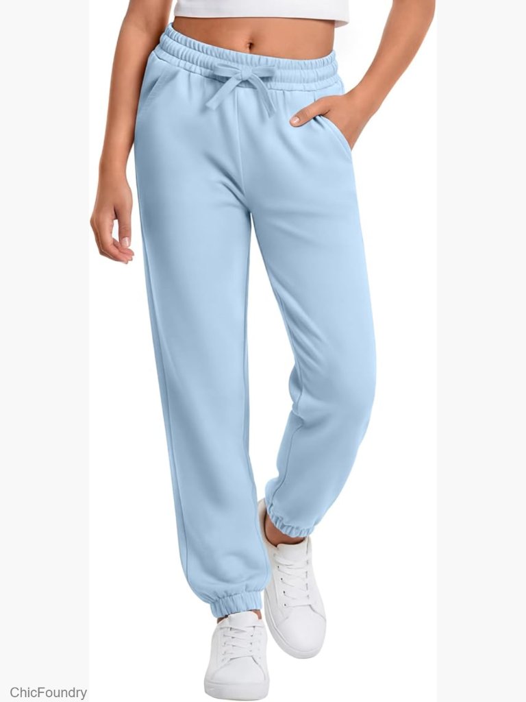 Girls High Waisted Jogger Pants Elastic Waist Sweatpants With Pockets